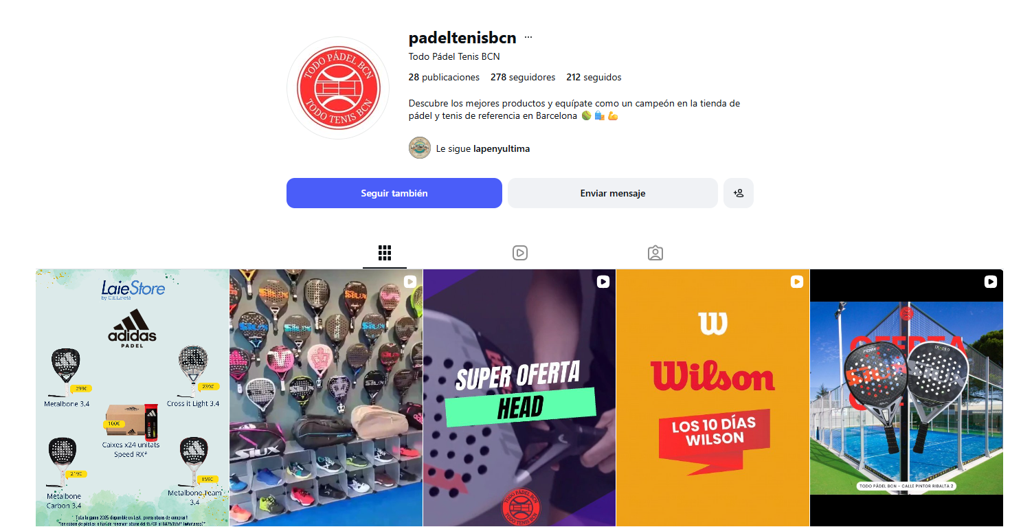 Todo Pádel BCN - contenido para redes sociales